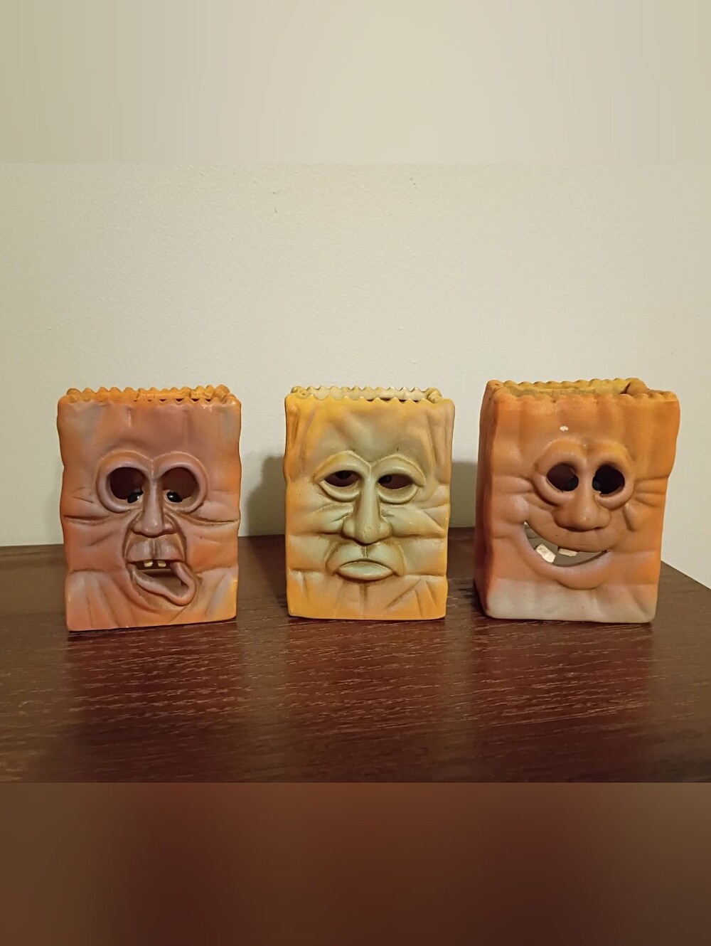 Vtg Robert Allen Anthropomorphic Pumpkin Jack-o'-lantern Tea Light Holders